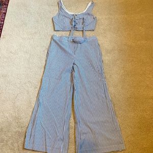 Wayf Two Piece Blue and White Striped Jumpsuit